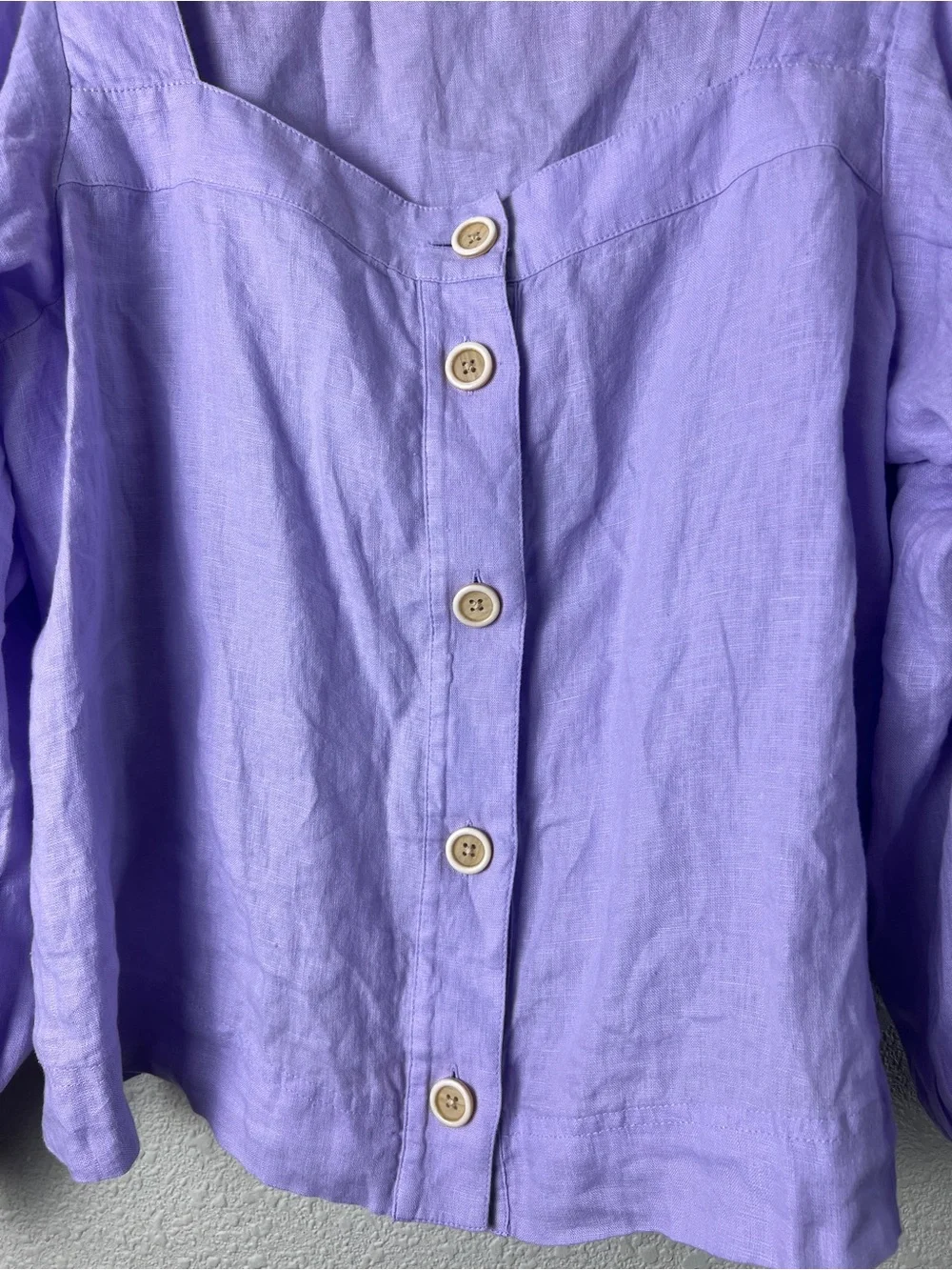 J. Crew Lavender 100% Linen Puff Sleeve Square Neck Button Front Top XXL